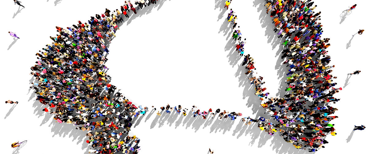 Loud hailer made up of people